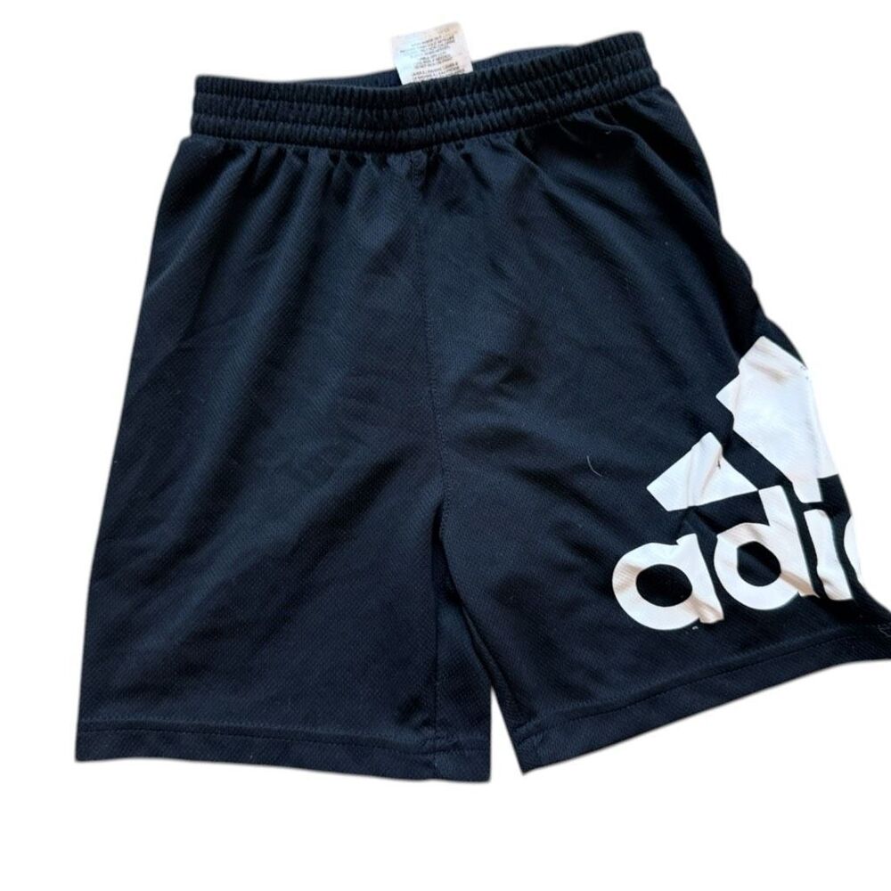 Youth Boys Adidas Black White Big Logo Dri-Fit Athletic Shorts - Sz 5